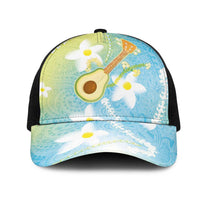 Hawaiian Ukulele Avocado Mesh Trucker Cap Leis and Polynesian Pattern