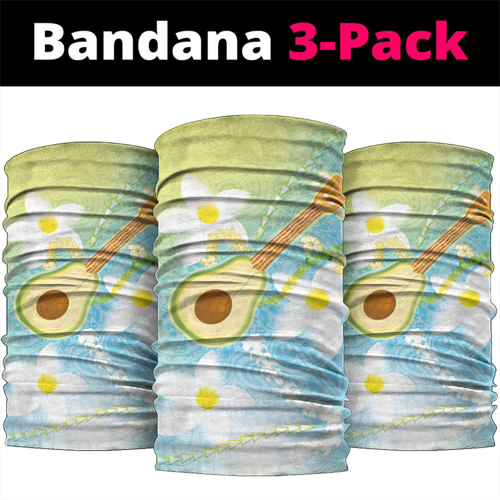Hawaiian Ukulele Avocado Neck Gaiter Leis and Polynesian Pattern
