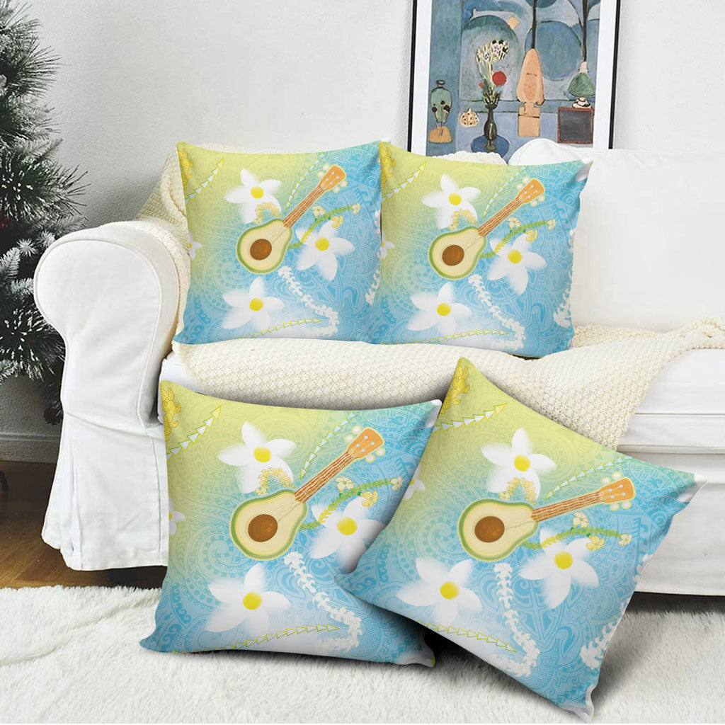 Hawaiian Ukulele Avocado Pillow Cover Leis and Polynesian Pattern
