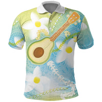 Hawaiian Ukulele Avocado Polo Shirt Leis and Polynesian Pattern