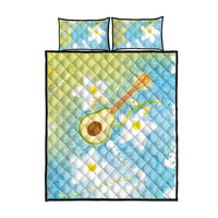 Hawaiian Ukulele Avocado Quilt Bed Set Leis and Polynesian Pattern
