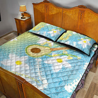 Hawaiian Ukulele Avocado Quilt Bed Set Leis and Polynesian Pattern