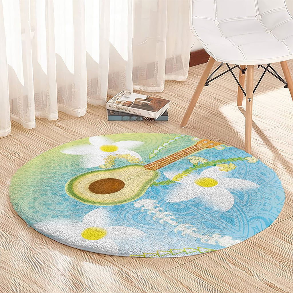 Hawaiian Ukulele Avocado Round Carpet Leis and Polynesian Pattern