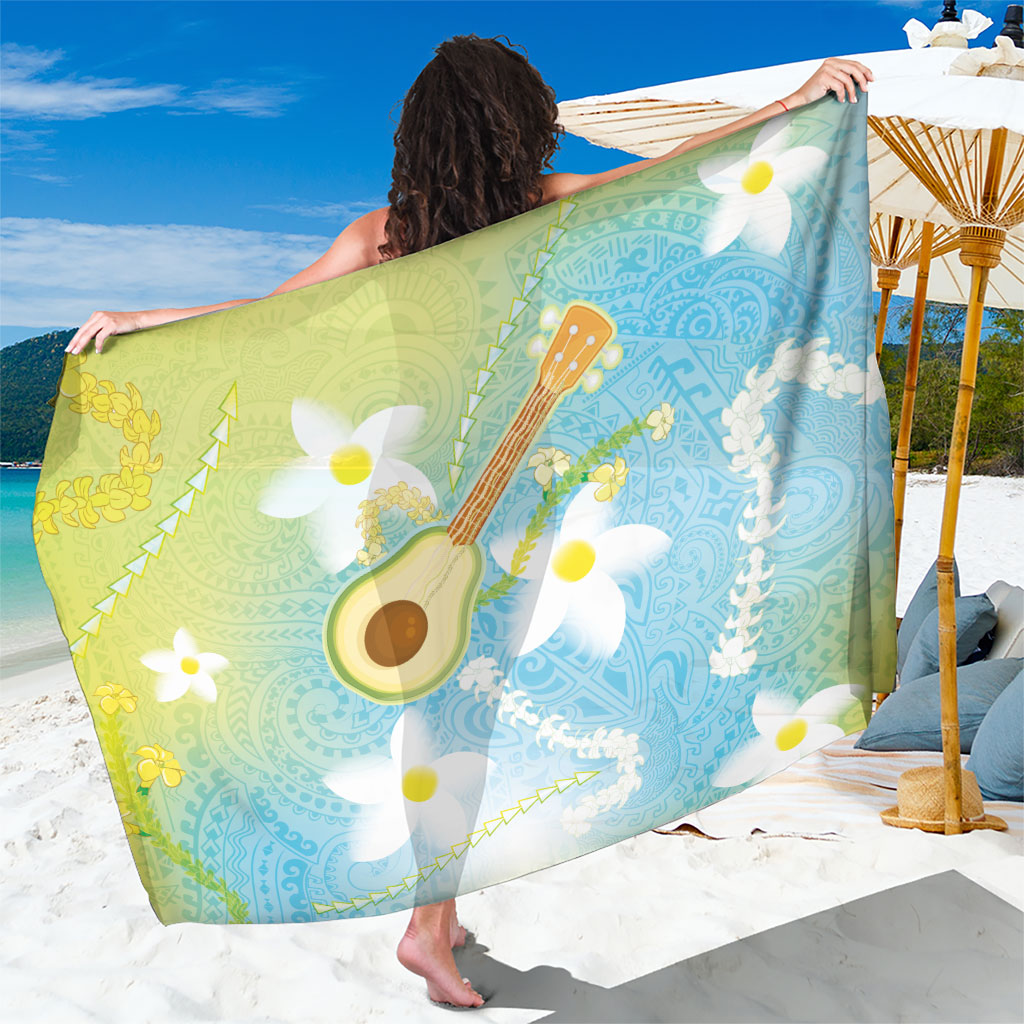 Hawaiian Ukulele Avocado Sarong Leis and Polynesian Pattern