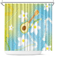 Hawaiian Ukulele Avocado Shower Curtain Leis and Polynesian Pattern