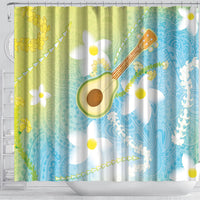 Hawaiian Ukulele Avocado Shower Curtain Leis and Polynesian Pattern