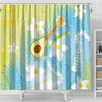 Hawaiian Ukulele Avocado Shower Curtain Leis and Polynesian Pattern