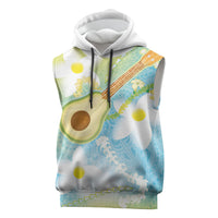 Hawaiian Ukulele Avocado Sleeveless Hoodie Leis and Polynesian Pattern