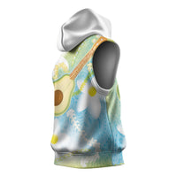 Hawaiian Ukulele Avocado Sleeveless Hoodie Leis and Polynesian Pattern