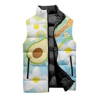 Hawaiian Ukulele Avocado Sleeveless Puffer Jacket Leis and Polynesian Pattern