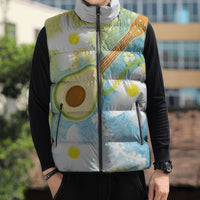 Hawaiian Ukulele Avocado Sleeveless Puffer Jacket Leis and Polynesian Pattern