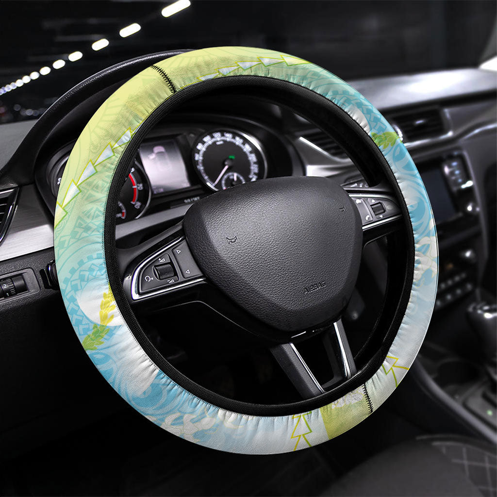 Hawaiian Ukulele Avocado Steering Wheel Cover Leis and Polynesian Pattern