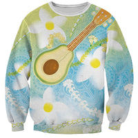 Hawaiian Ukulele Avocado Sweatshirt Leis and Polynesian Pattern