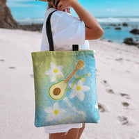 Hawaiian Ukulele Avocado Tote Bag Leis and Polynesian Pattern
