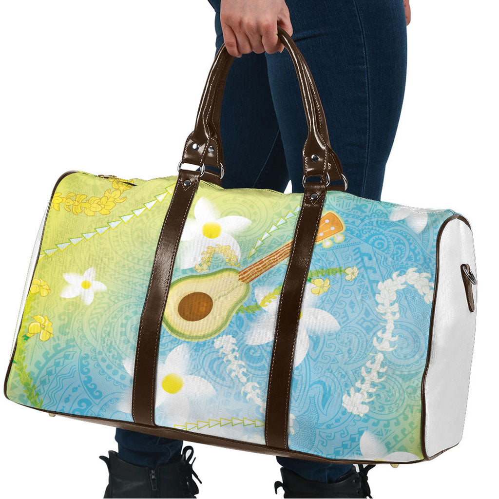 Hawaiian Ukulele Avocado Travel Bag Leis and Polynesian Pattern