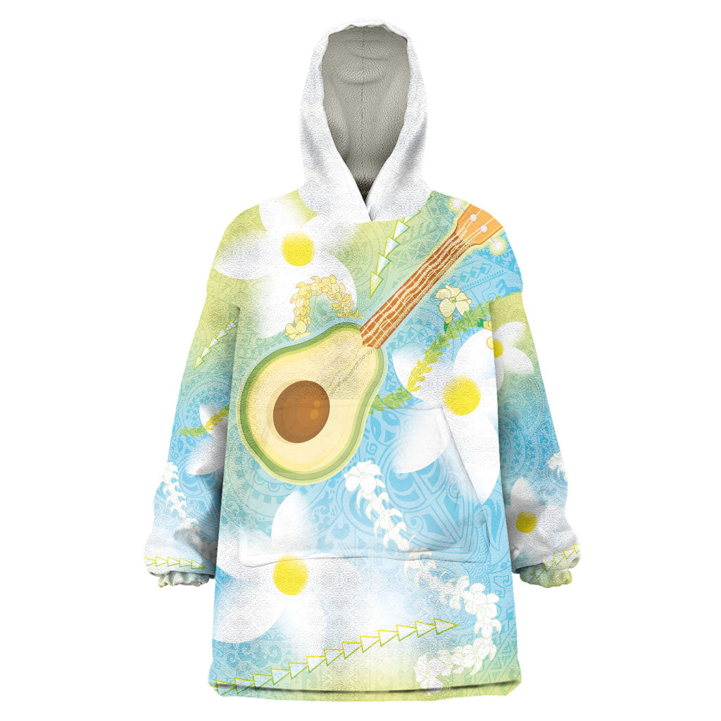 Hawaiian Ukulele Avocado Wearable Blanket Hoodie Leis and Polynesian Pattern