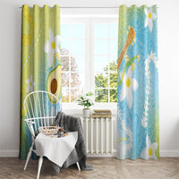 Hawaiian Ukulele Avocado Window Curtain Leis and Polynesian Pattern