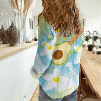 Hawaiian Ukulele Avocado Women Casual Shirt Leis and Polynesian Pattern