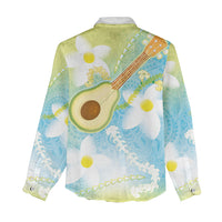 Hawaiian Ukulele Avocado Women Casual Shirt Leis and Polynesian Pattern