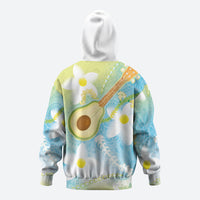 Hawaiian Ukulele Avocado Zip Hoodie Leis and Polynesian Pattern
