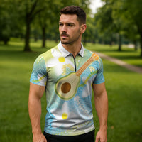 Hawaiian Ukulele Avocado Zipper Polo Shirt Leis and Polynesian Pattern