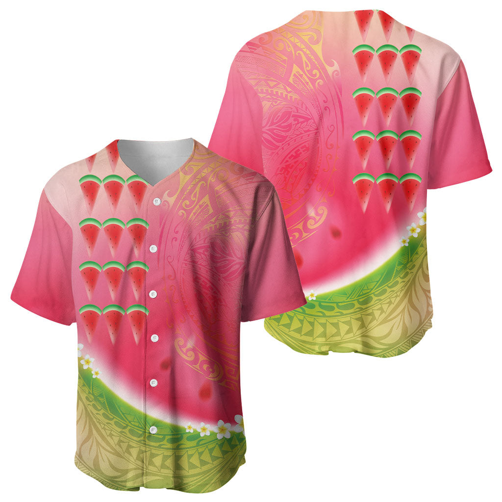 Hawaiian Watermelon Baseball Jersey with Kakau Art Tattoo