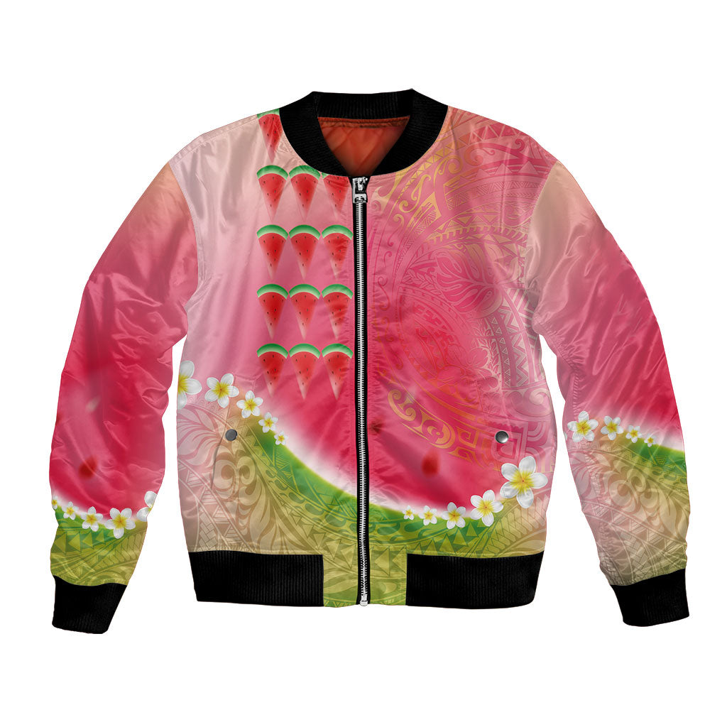 Hawaiian Watermelon Bomber Jacket with Kakau Art Tattoo