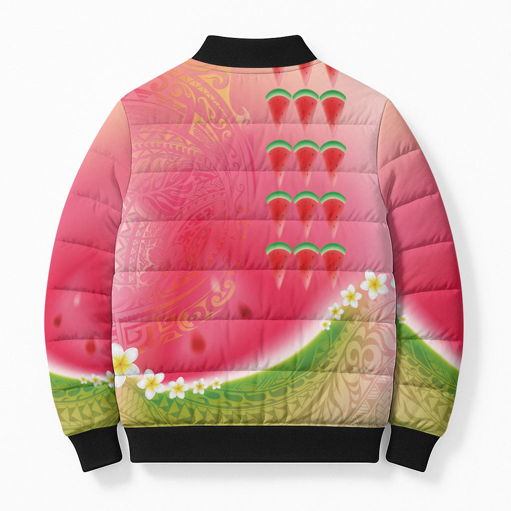 Hawaiian Watermelon Bomber Puffer Jacket with Kakau Art Tattoo