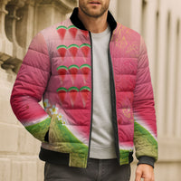 Hawaiian Watermelon Bomber Puffer Jacket with Kakau Art Tattoo