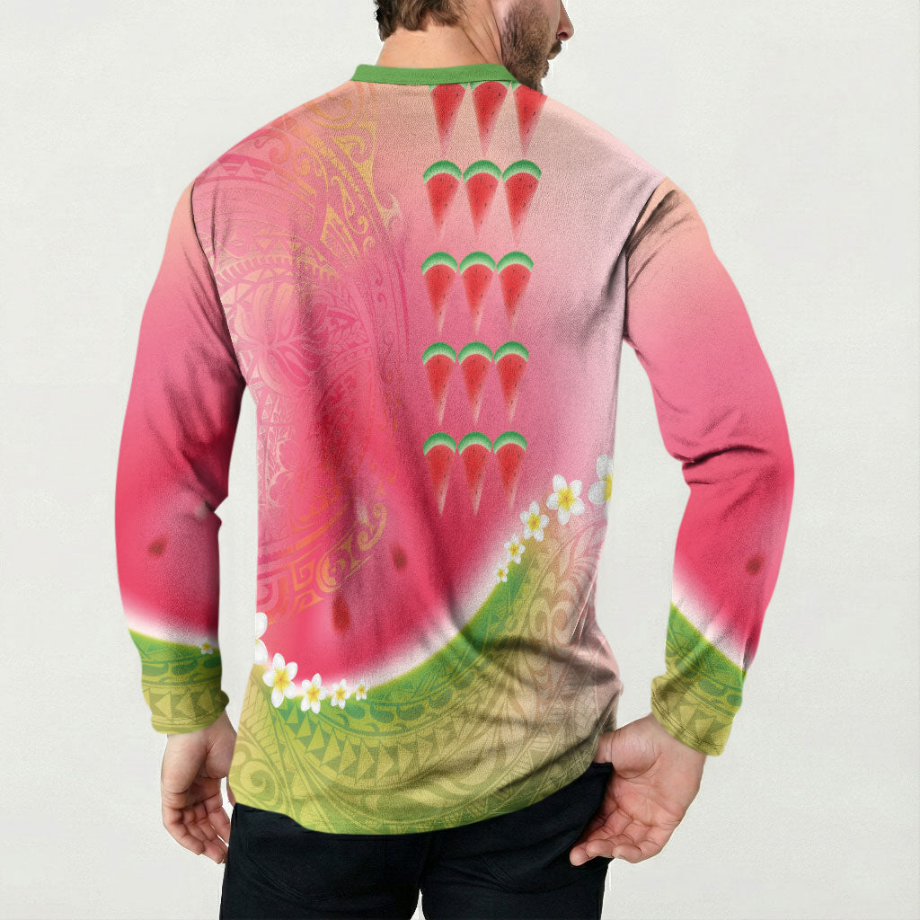 Hawaiian Watermelon Button Sweatshirt with Kakau Art Tattoo