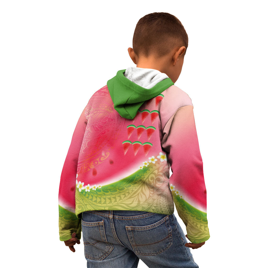 Hawaiian Watermelon Kid Hoodie with Kakau Art Tattoo
