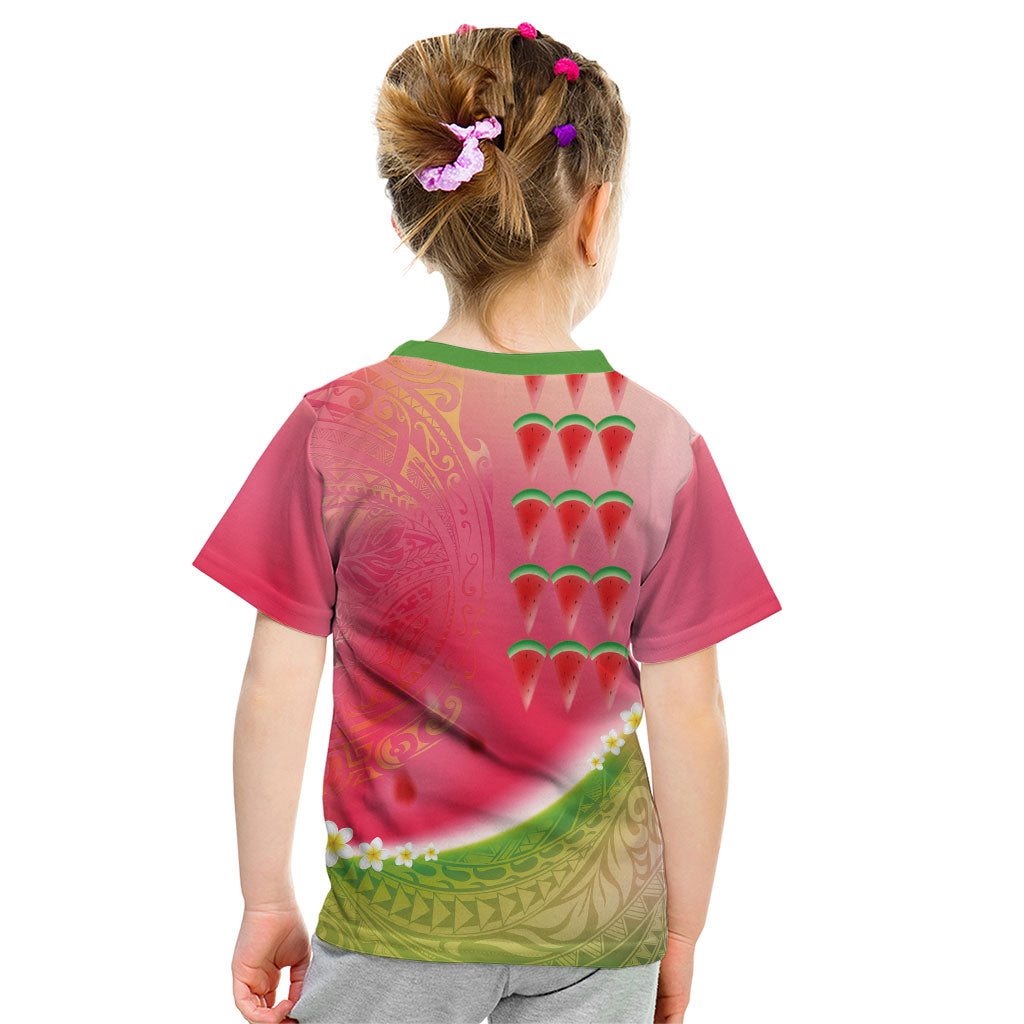 Hawaiian Watermelon Kid T Shirt with Kakau Art Tattoo
