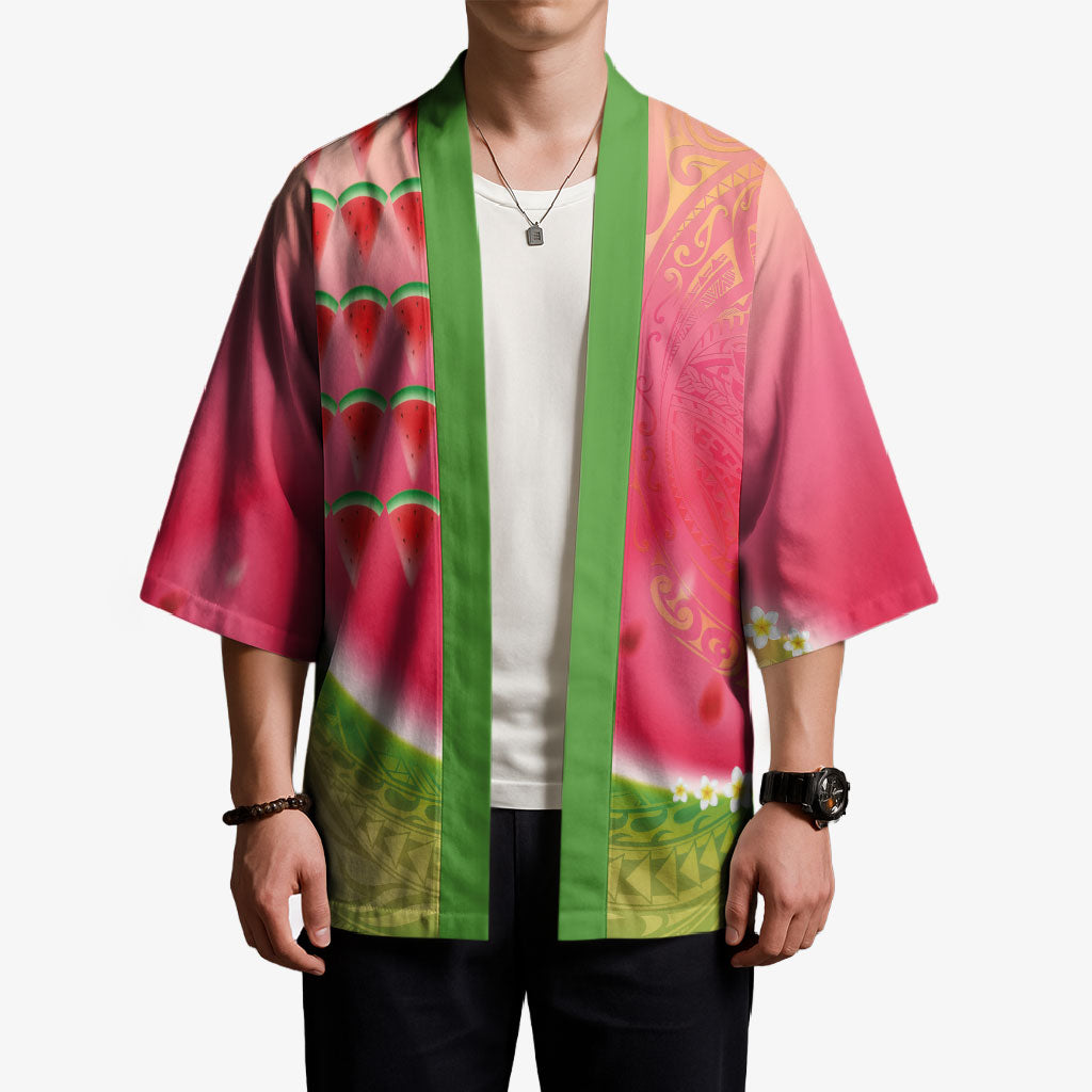 Hawaiian Watermelon Kimono with Kakau Art Tattoo
