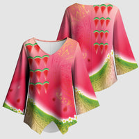 Hawaiian Watermelon Kimono Sleeve Blouse with Kakau Art Tattoo
