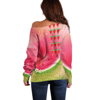 Hawaiian Watermelon Off Shoulder Sweater with Kakau Art Tattoo