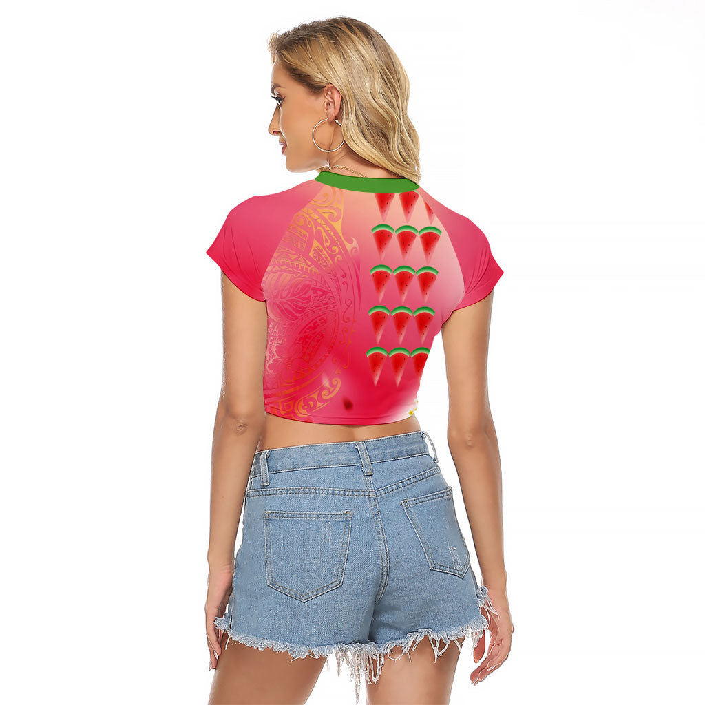Hawaiian Watermelon Raglan Cropped T Shirt with Kakau Art Tattoo
