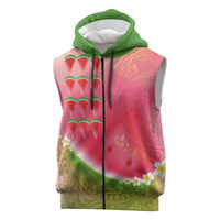 Hawaiian Watermelon Sleeveless Zip Hoodie with Kakau Art Tattoo