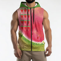 Hawaiian Watermelon Sleeveless Zip Hoodie with Kakau Art Tattoo