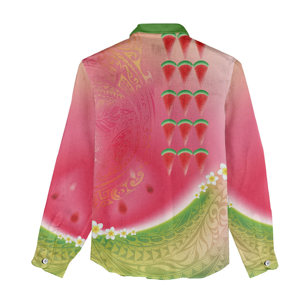 Hawaiian Watermelon Women Casual Shirt with Kakau Art Tattoo