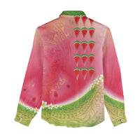 Hawaiian Watermelon Women Casual Shirt with Kakau Art Tattoo