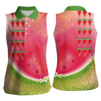 Hawaiian Watermelon Women Sleeveless Polo Shirt with Kakau Art Tattoo