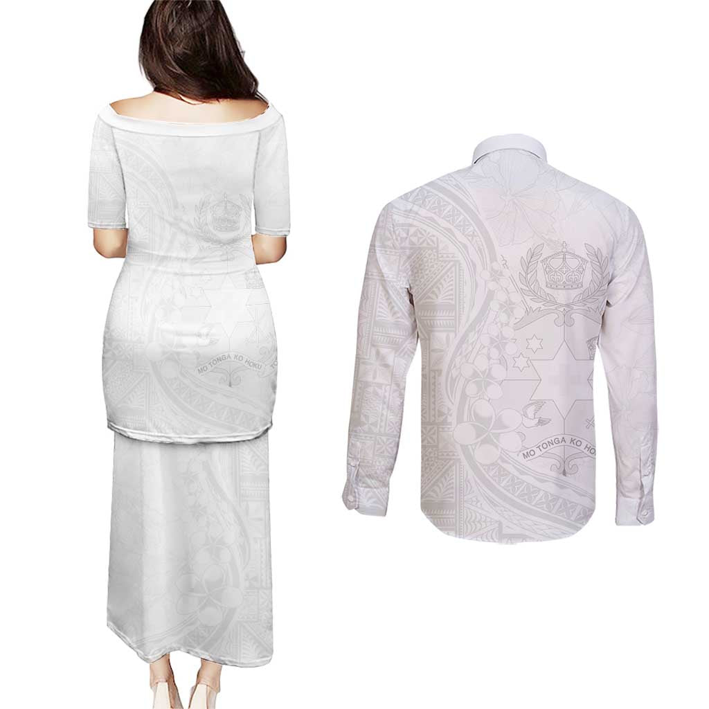 Tonga Faka Sepitema Couples Matching Puletasi and Long Sleeve Button Shirt Ngatu Pattern with Plumeria and Hibiscus LT03 - Polynesian Pride