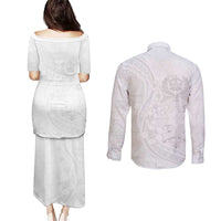 Tonga Faka Sepitema Couples Matching Puletasi and Long Sleeve Button Shirt Ngatu Pattern with Plumeria and Hibiscus LT03 - Polynesian Pride