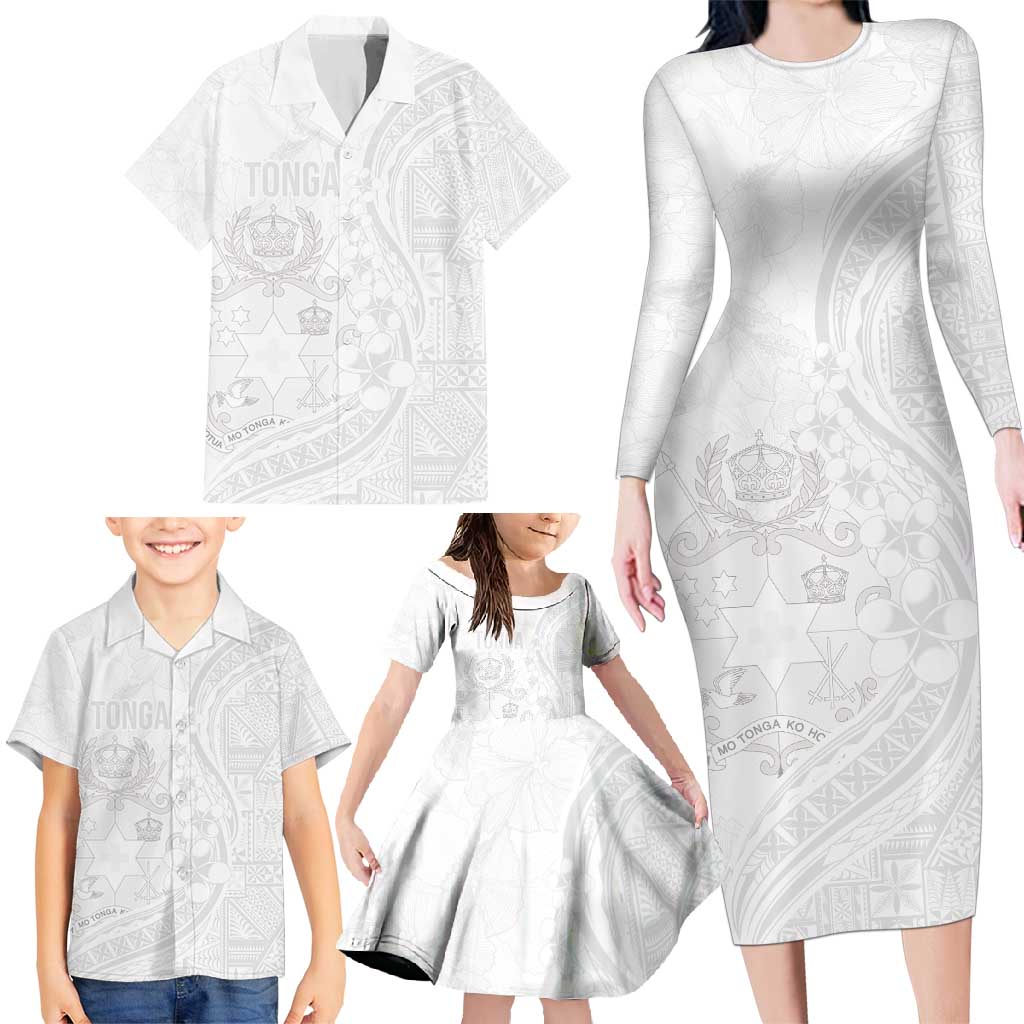 Tonga Faka Sepitema Family Matching Long Sleeve Bodycon Dress and Hawaiian Shirt Ngatu Pattern with Plumeria and Hibiscus LT03 - Polynesian Pride