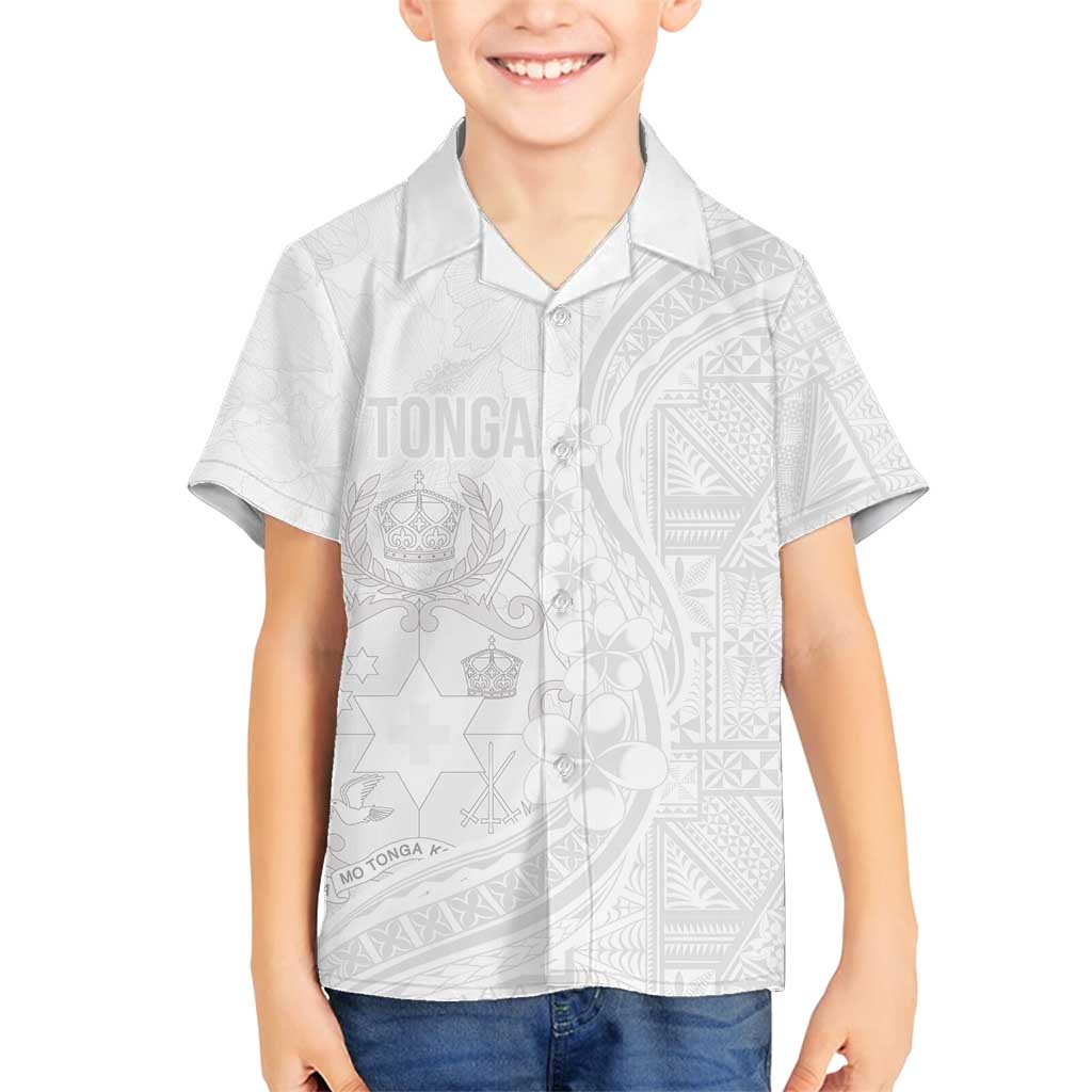 Tonga Faka Sepitema Family Matching Long Sleeve Bodycon Dress and Hawaiian Shirt Ngatu Pattern with Plumeria and Hibiscus LT03 Son's Shirt White - Polynesian Pride