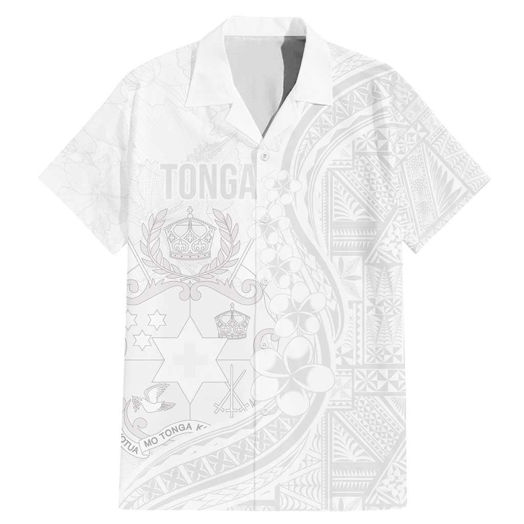 Tonga Faka Sepitema Family Matching Mermaid Dress and Hawaiian Shirt Ngatu Pattern with Plumeria and Hibiscus LT03 Dad's Shirt - Short Sleeve White - Polynesian Pride