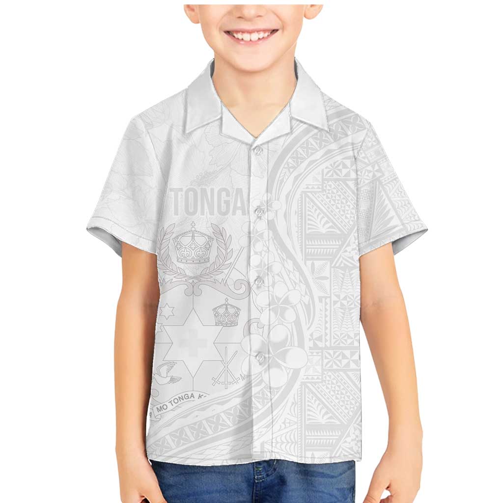 Tonga Faka Sepitema Family Matching Mermaid Dress and Hawaiian Shirt Ngatu Pattern with Plumeria and Hibiscus LT03 Son's Shirt White - Polynesian Pride