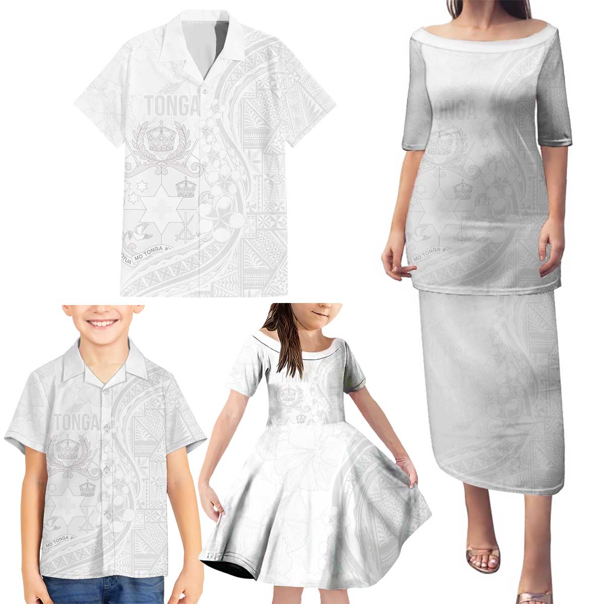 Tonga Faka Sepitema Family Matching Puletasi and Hawaiian Shirt Ngatu Pattern with Plumeria and Hibiscus LT03 - Polynesian Pride
