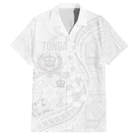 Tonga Faka Sepitema Family Matching Puletasi and Hawaiian Shirt Ngatu Pattern with Plumeria and Hibiscus LT03 Dad's Shirt - Short Sleeve White - Polynesian Pride