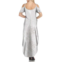 Tonga Faka Sepitema Summer Maxi Dress Ngatu Pattern with Plumeria and Hibiscus